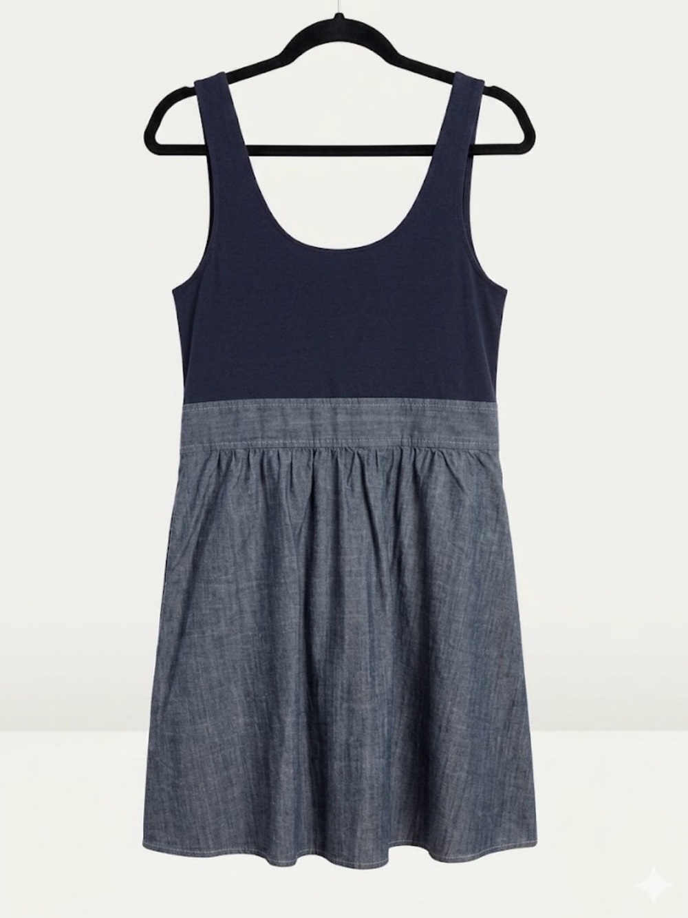 Theory Navy Knit Bodice Chambray Skirt Mini Dress